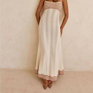 Sabo Skirt White Crochet Maxi Dress with Pink Trim